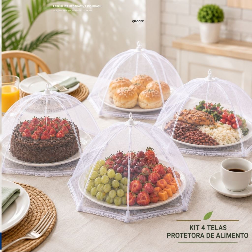 Kit 4 Telas Protetoras 32cm Alimentos Anti Insetos Utensílios de Cozinha multiuso