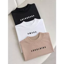 Camisetas T-shirt Gola Alta Moda Blogueira Blusa Casual 100% Algodão Premium Camisa Elegante