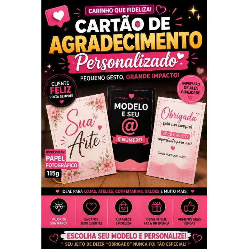 Cartão de Agradecimento para Cliente 10x14 Papel Fotográfico 50 100 200 Unidades
