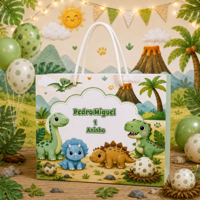 Kit Sacolinhas Personalizadas Festa Aniversário Dino Baby verde Lembrancinha Infantil