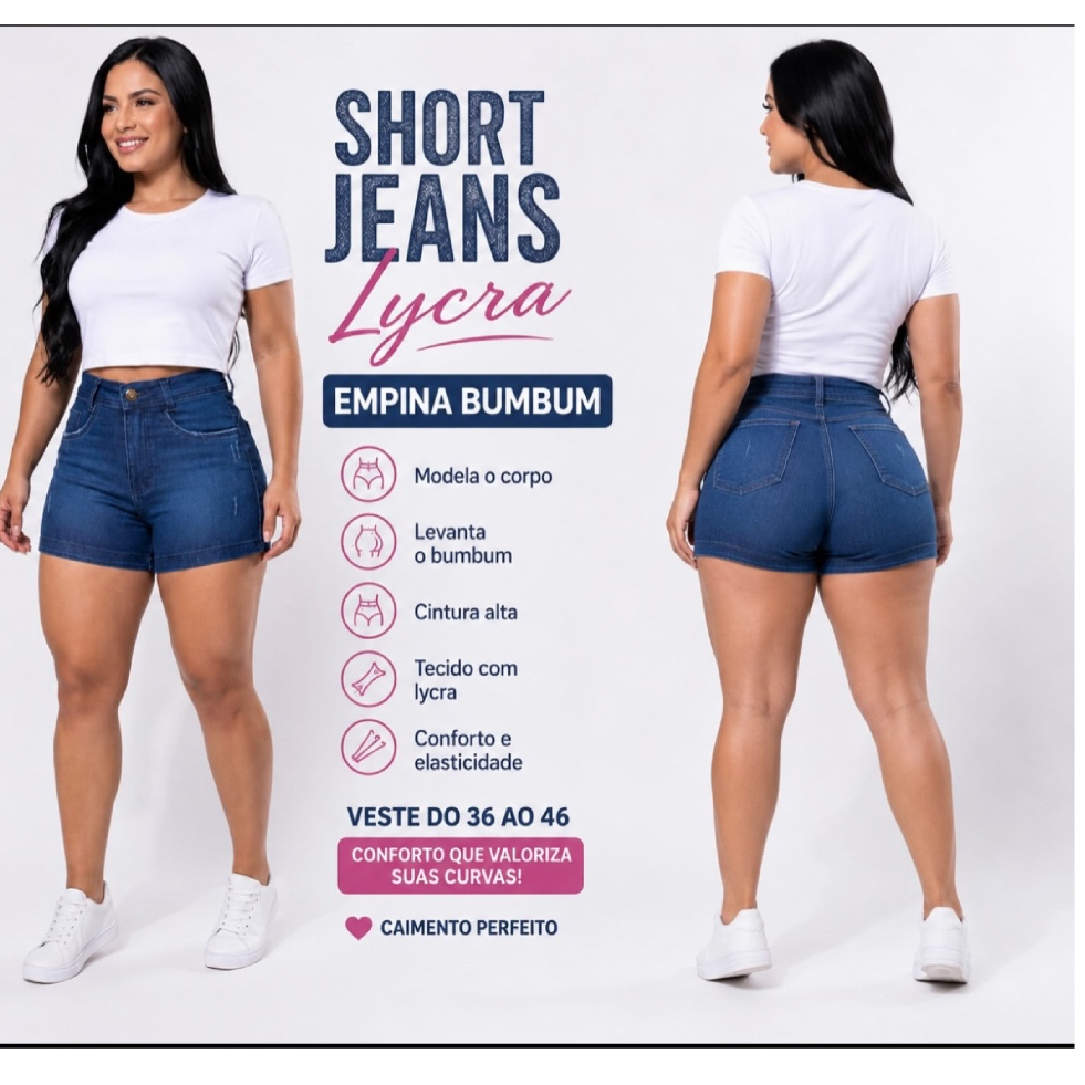Short Jeans Feminino promoção Empina Bumbum Cintura Alta com Lycra Com elastano