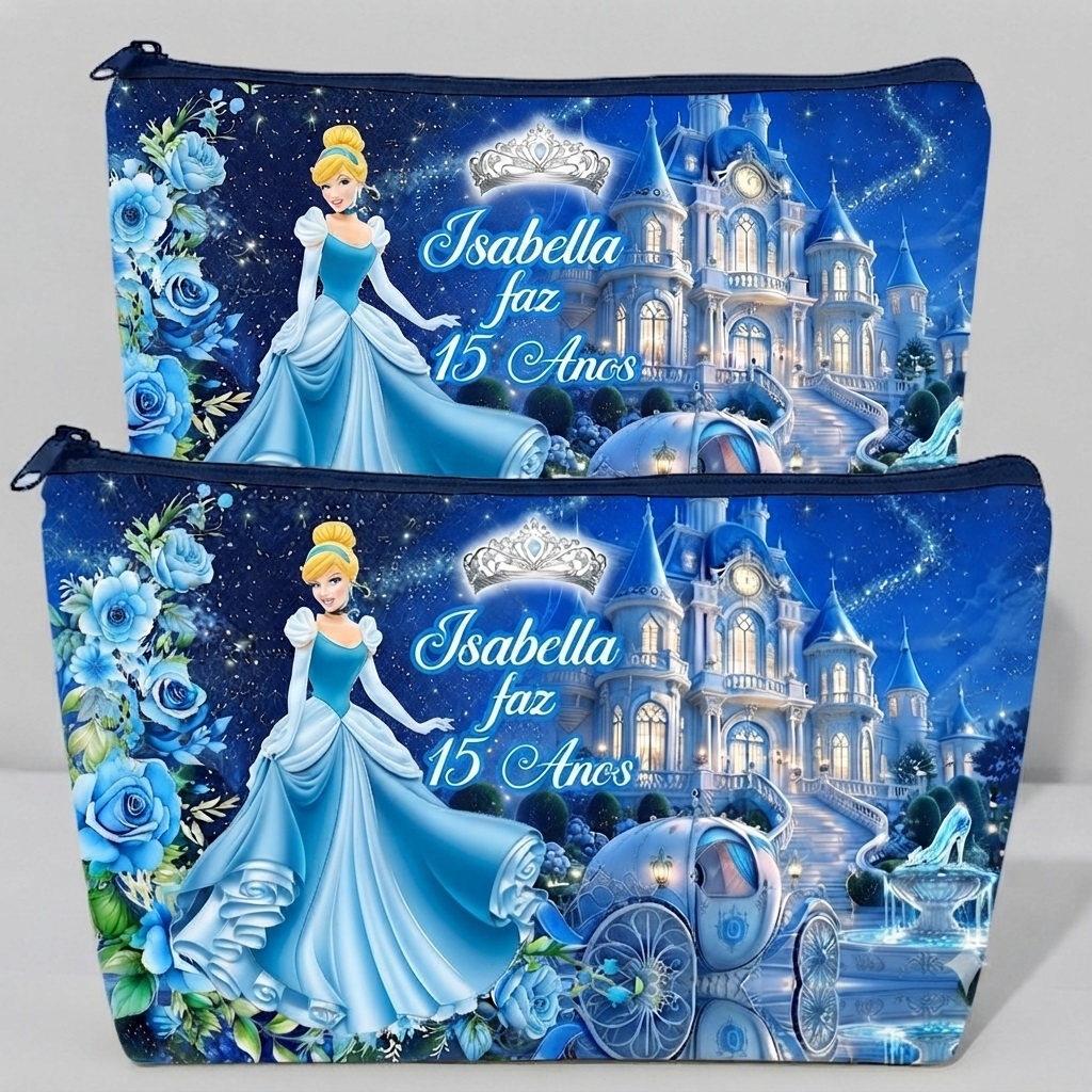 Kit Necessaire Personalizada 15 Anos Cinderela | Lembrancinha Personalizada Cinderela | Festa Princesa Encantada
