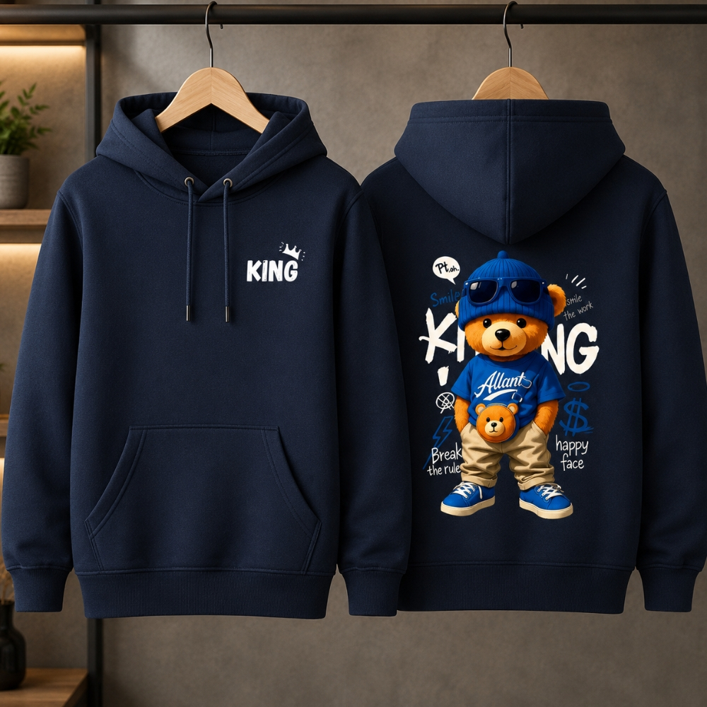 Moletom infantil juvenil masculino blusa de frio canguru urso king de algodão tam 02 a 16