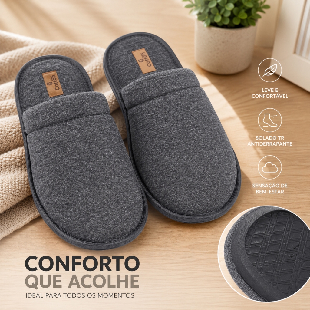 Pantufa Chinelo de Quarto Masculino Solado Antiderrapante Macia e Confortável Pablo