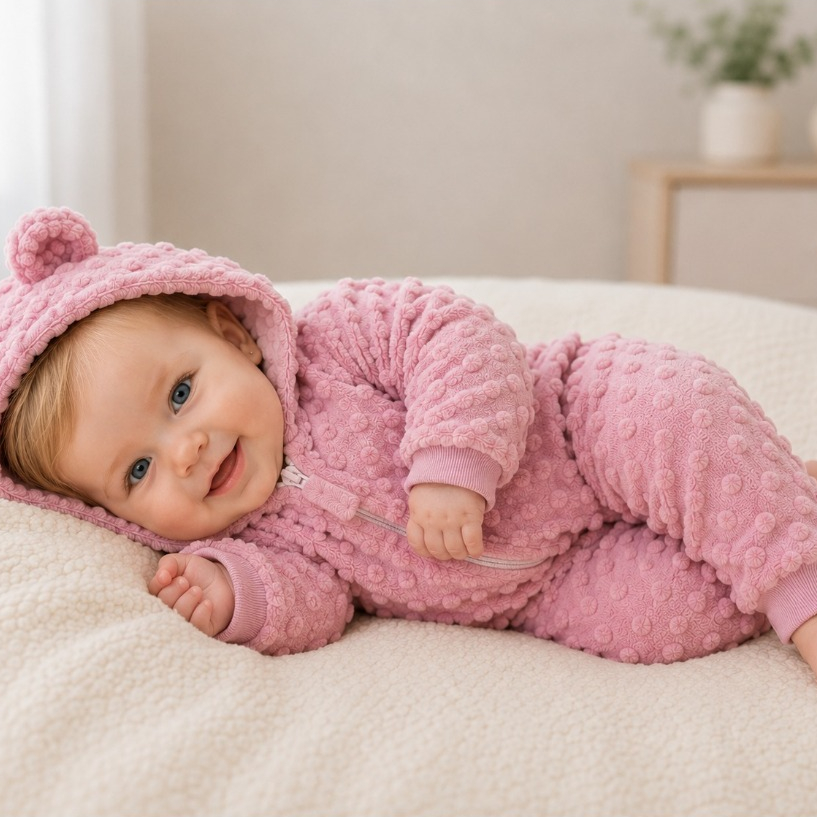 Macacão Bebê Fleece Bolha Com Capuz Orelhinhas Quentinho Zíper