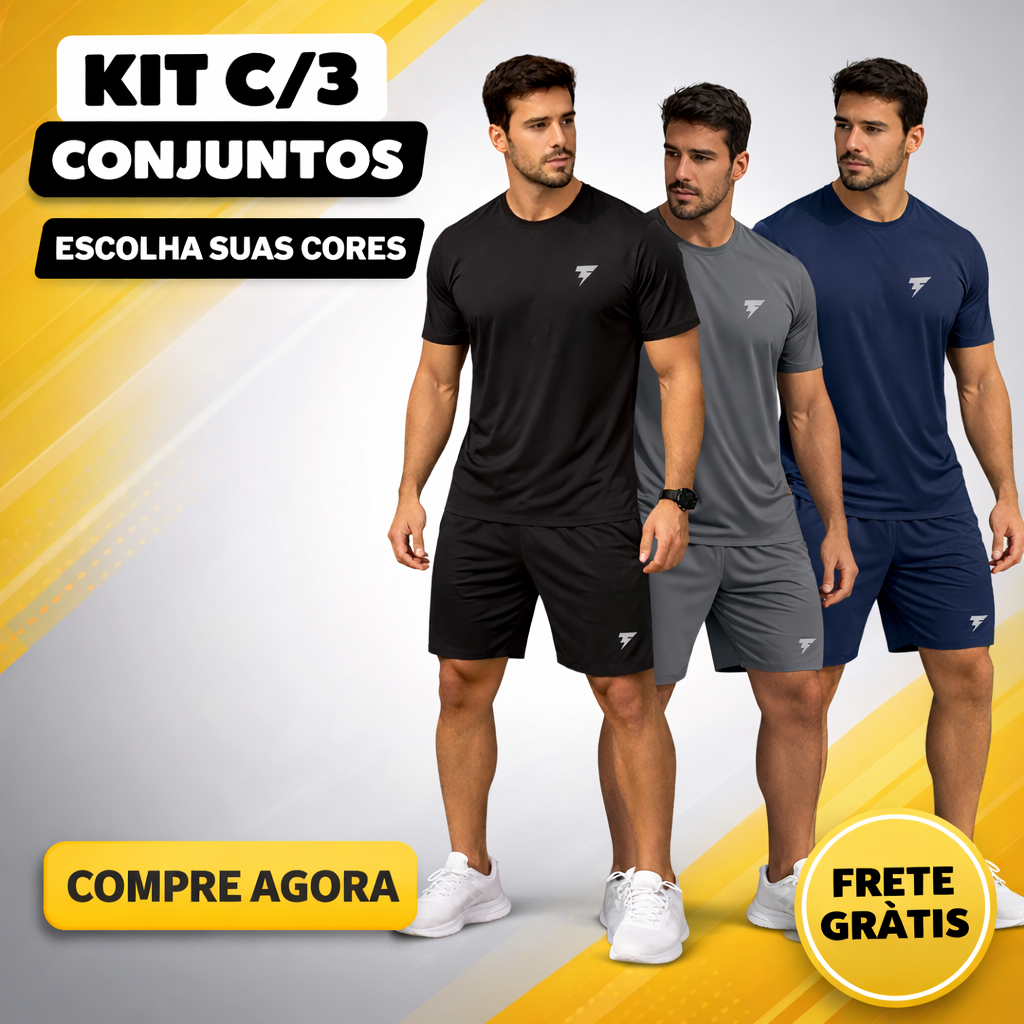 Kit 3 Bermudas Masculinas Academia + 3 Camisetas Esportiva - Conjunto Calção e Camiseta DryFit