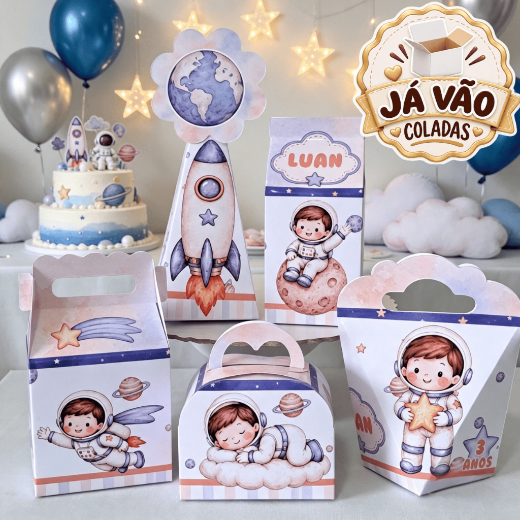 Kit Caixinhas Astronauta Personalizadas Festa Infantil Lembrancinha