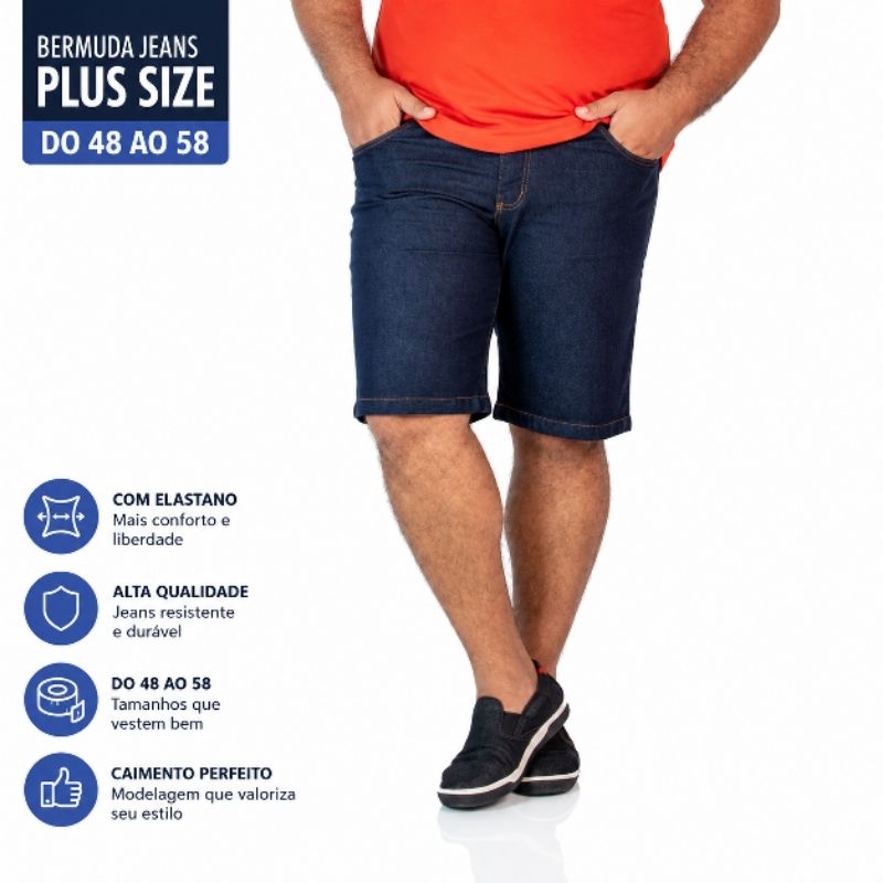 BERMUDA JEANS MASCULINA PLUS SIZE TAMANHO GRANDE DO 48 AO 58 PREMIUM CONFORTÁVEL COM ELASTANO
