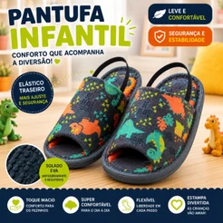Chinelo Pantufa Infantil Dino Unissex Com Elástico Confortável Solado Macio EVA