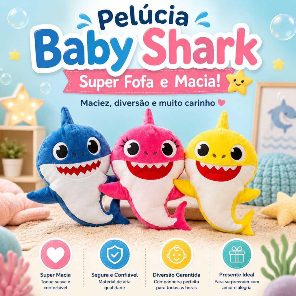 Pelúcia Baby Shark de tubarão infantil