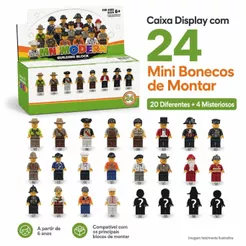 Caixa Com 24 Mini Bonecos De Montar Estilo Lego 20 Personagens Diferentes 4 Misteriosas Secretas Coleção E Lembrancinhas