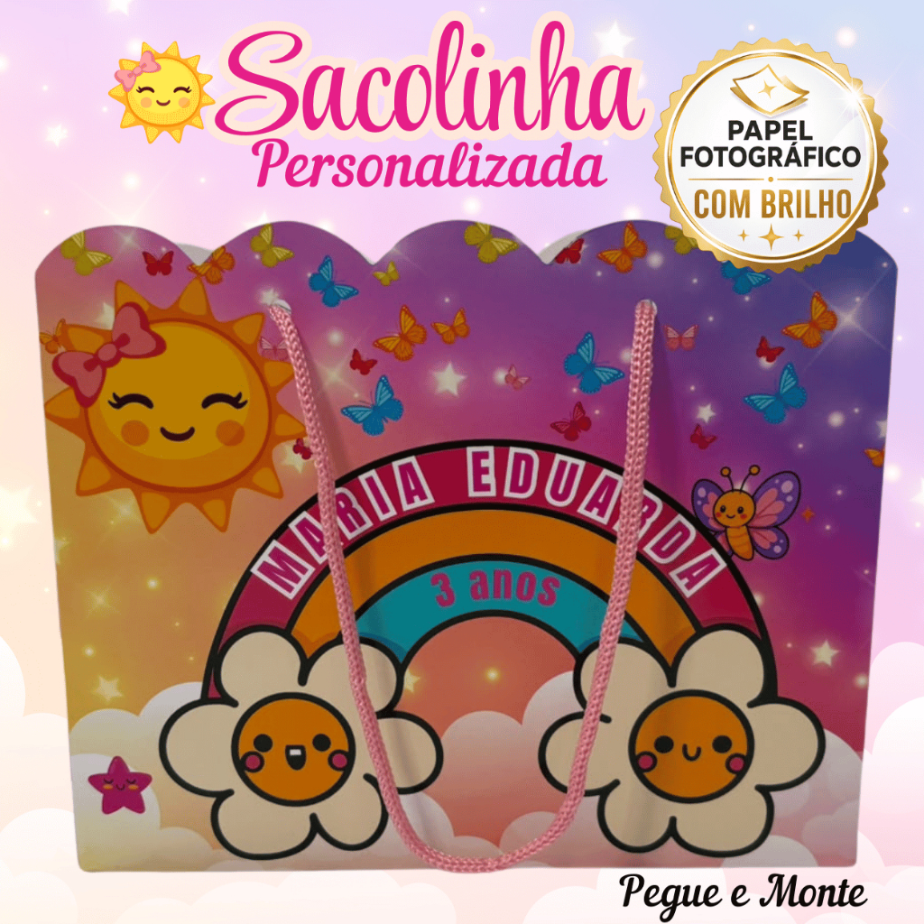 Kit 10 Sacolinhas Personalizadas Pegue e Monte 20x16x7cm – Lembrancinha para Festa