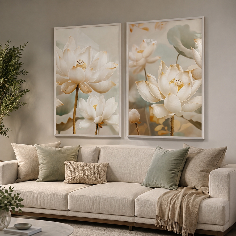 Quadro Decorativo Elegância das Flores Abstratas Com Moldura Para Sala Quarto Escritorio
