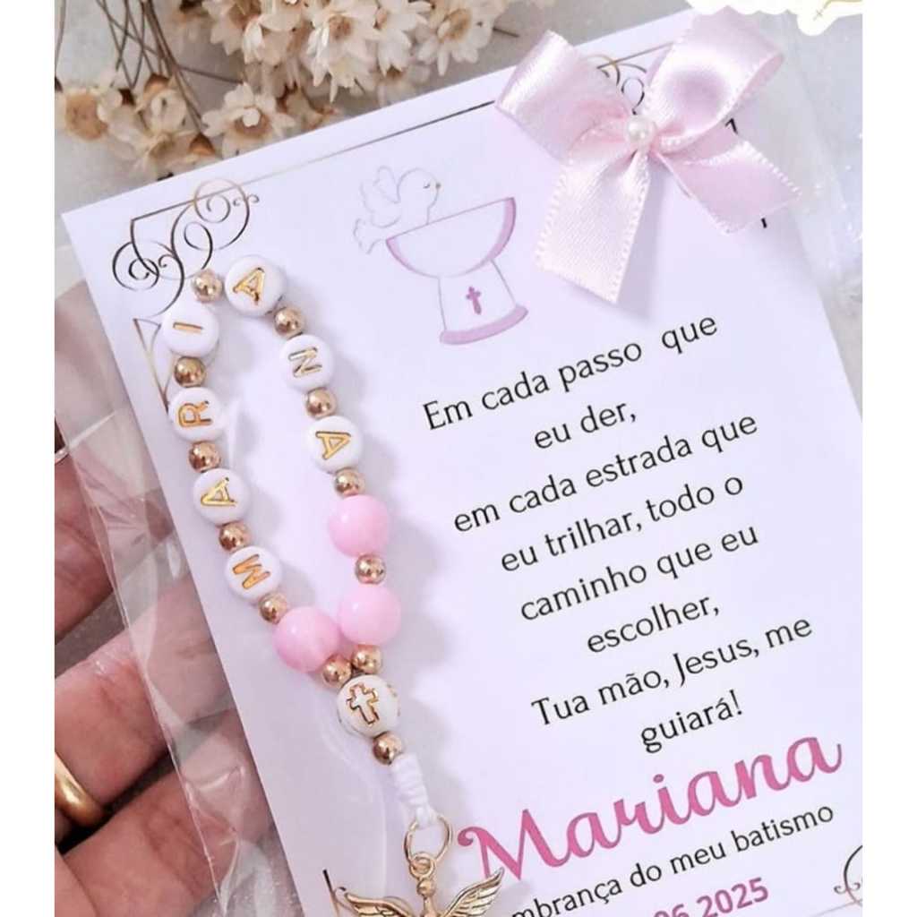 Kit Lembrancinha Com 10 Mini Terço Personalizado Com Nome