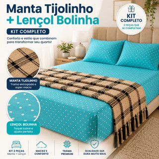 Kit Manta Peseira e Lençol Casal Estampado Decoração Cama Posta Quarto Aconchegante