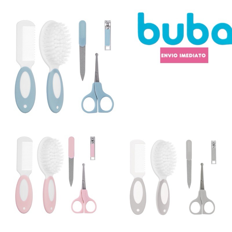 Kit Cuidados Higiene Bebê Buba Pente+ Escova Cabelo+ Tesoura de Unha 5 peças