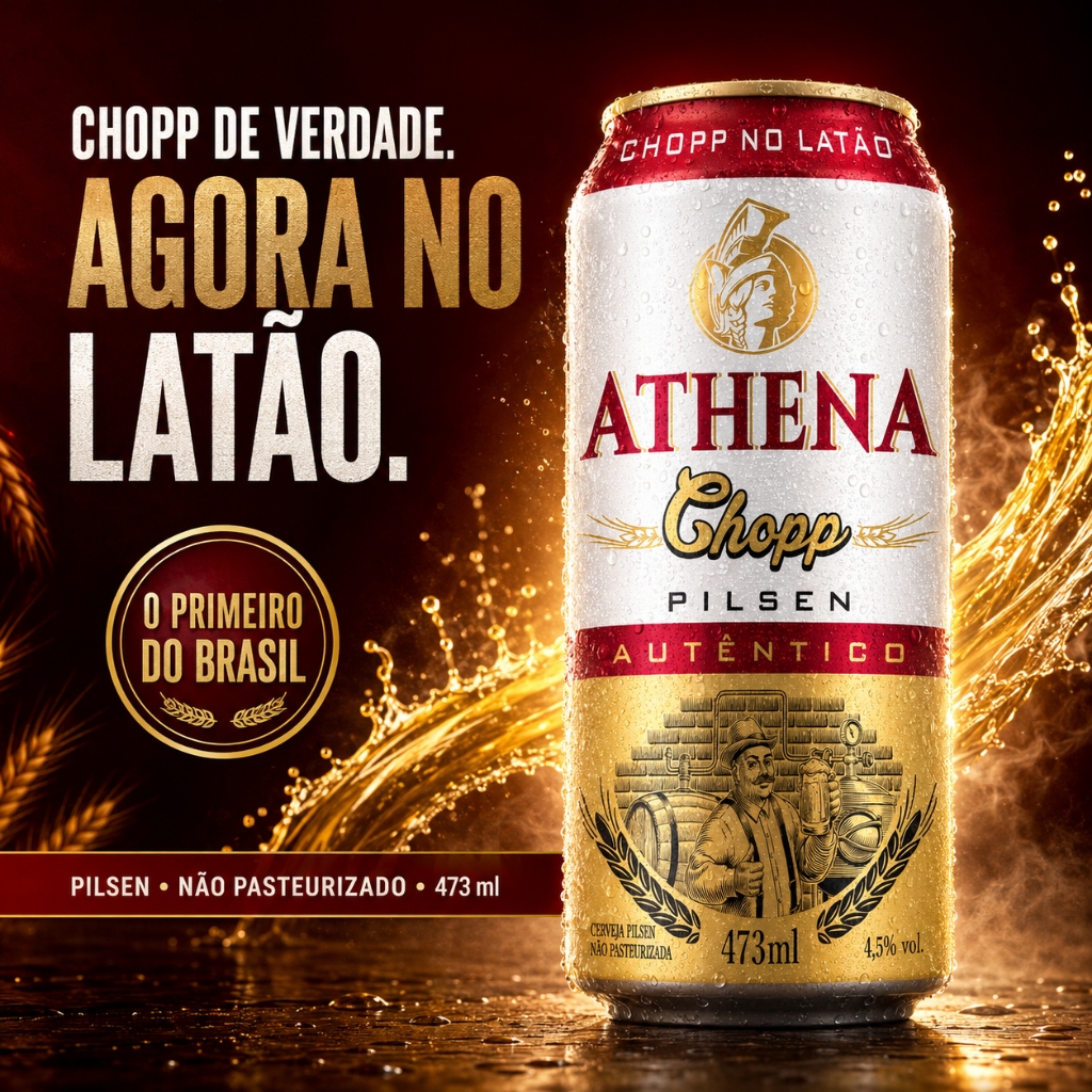 Chopp Athena Pilsen 473ml Cerveja Não Pasteurizada Kit 12 ou 24 Latas Primeiro Chopp no Latão do Brasil