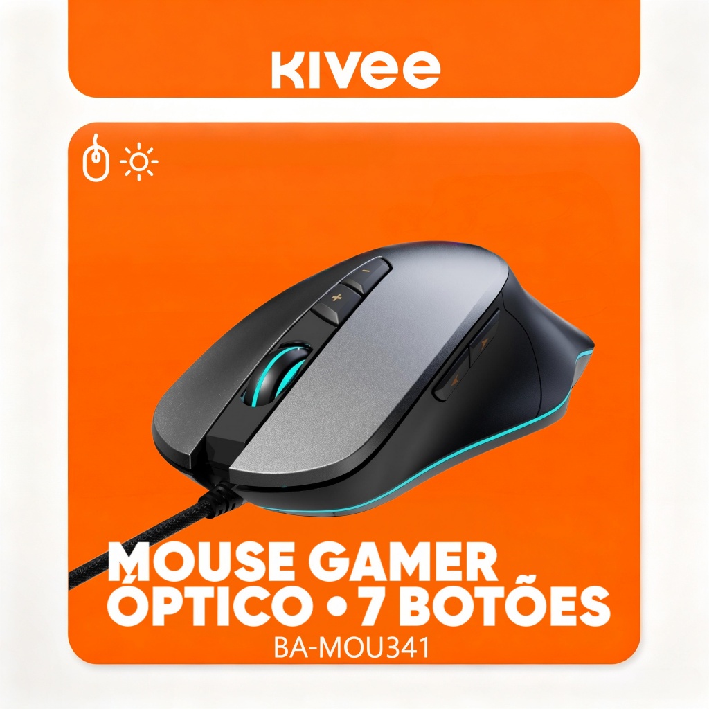 Kivee X Basike Mouse Gamer RGB Ergonômico 7200DPI Software programável Sensor Profissional MOU341