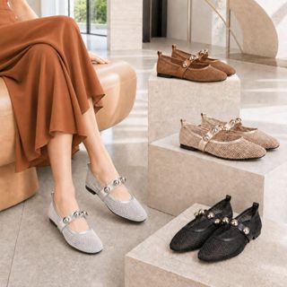 Sapatilha Feminina Bailarina Em Tela com Transparência e Enfeite em Abs Metalizados Estilo Casual Elegante Promoção