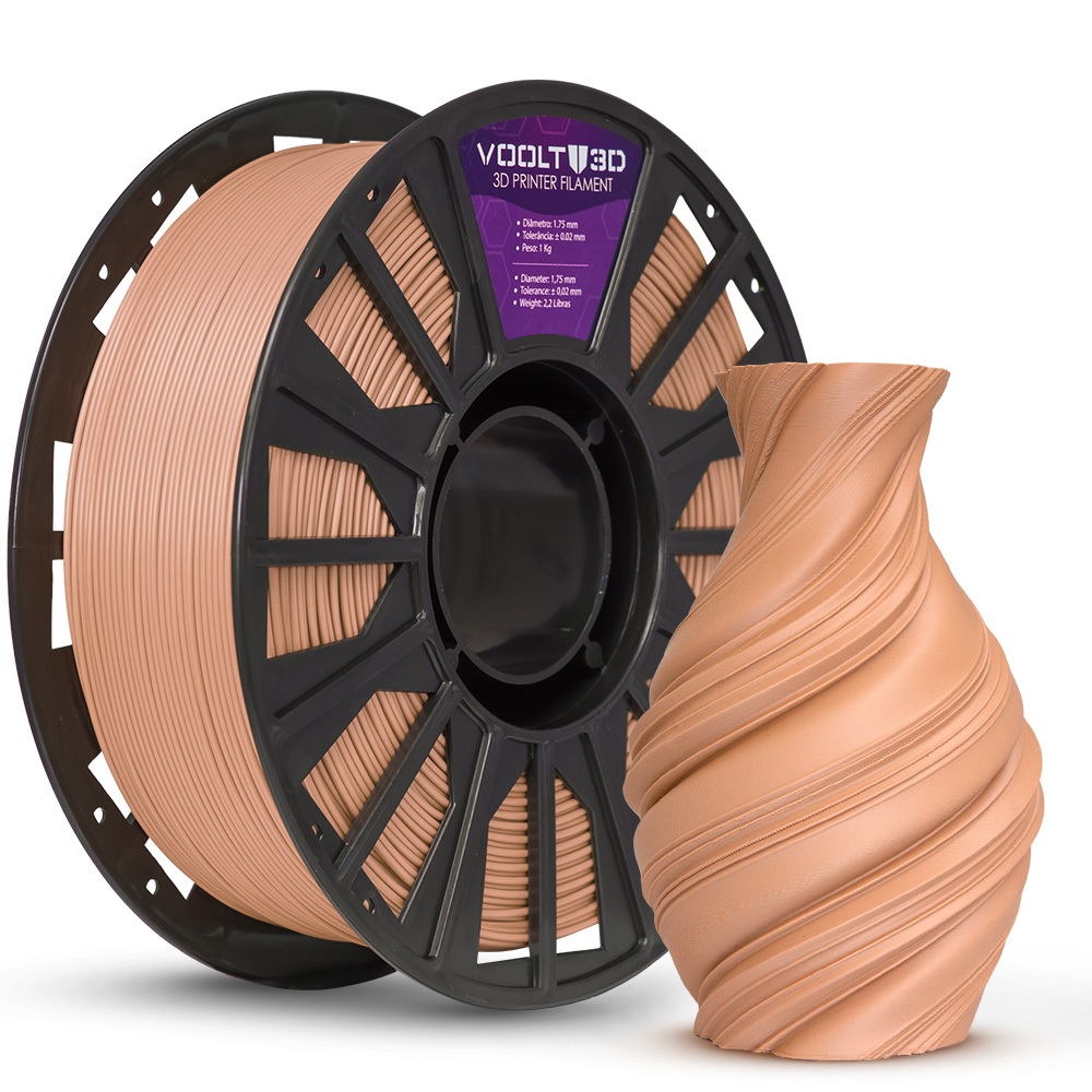 Filamento PLA Marrom Cappuccino Velvet 1Kg 1,75mm Efeito Aveludado Impressora 3D FDM Voolt3D Oficial