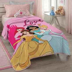 Cobertor Princesas Disney Jolitex Original Antialérgico Quentinho Na Caixa 1,50 x 2,00 Solteiro