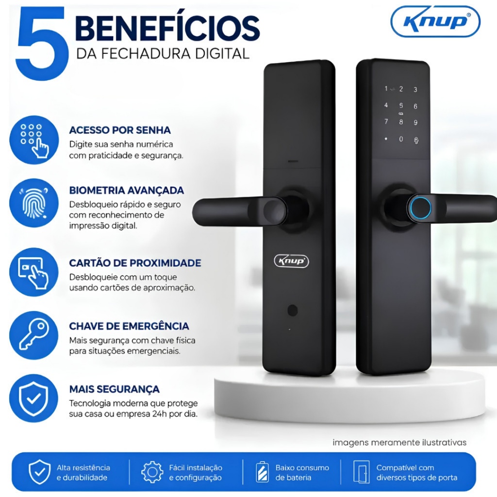 Fechadura Digital Inteligente KP-CA621 com Biometria Senha para Porta 35 a 50mm — imagem 2 de 2