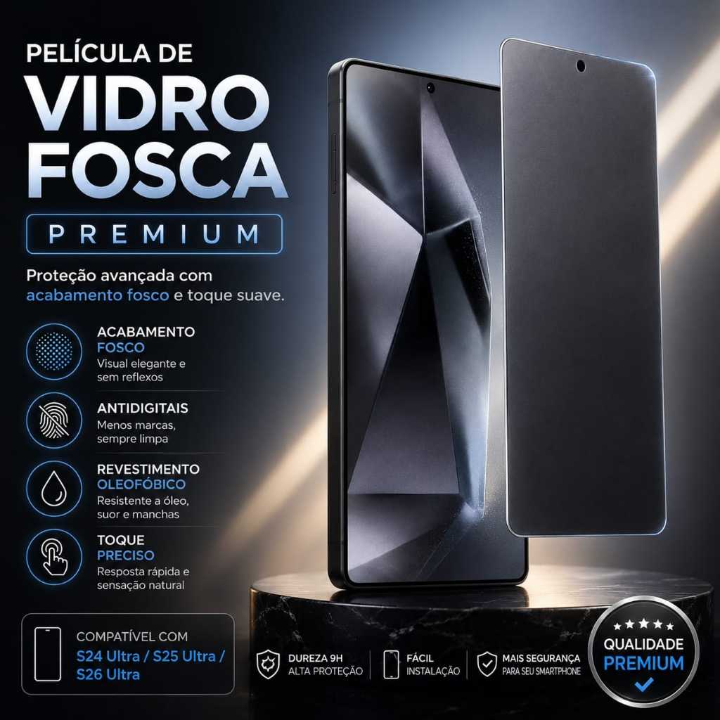 Película de Vidro Temperado Fosco Gamer Para Samsung Galaxy S24 Ultra S25 Ultra S26 Ultra Proteção 9H