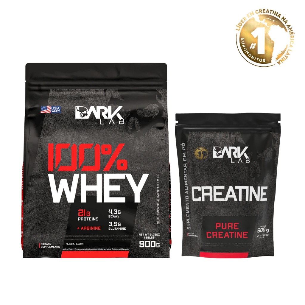 Creatina Monohidratado Pura 600g + Whey Protein 100% Concentrado Refil 900g Dark Lab