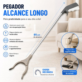 Pegador Multiuso Pinça Garra Objetos Folhas Mao Mecanica Longo Alcance Ideal Pegar Coisas no Alto