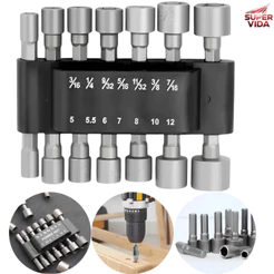 Kit Bits Soquetes Magnéticos 9/14Peças Haste 1/4 5~13mm para Furadeira Parafusadeira