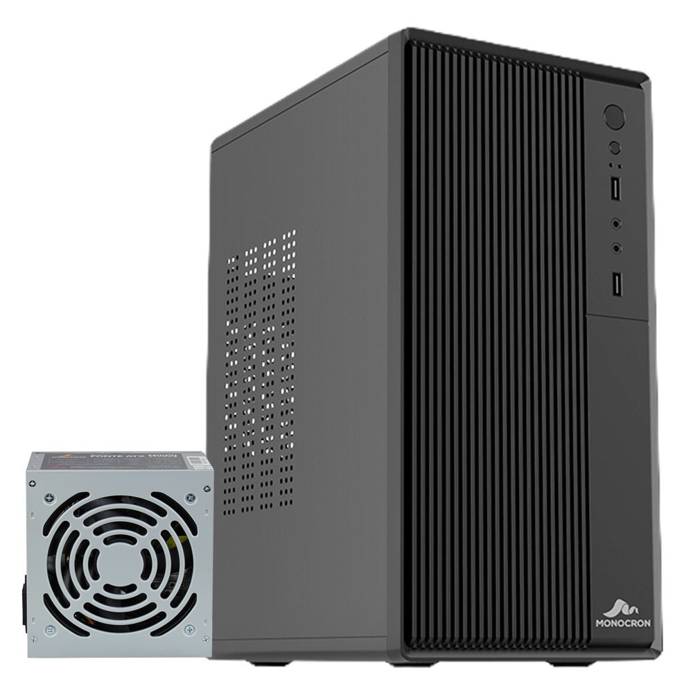 Gabinete com Fonte - Kit Gabinete Gamer MONOCRON MN168 Micro-ATX + Fonte 200W ATX Bivolt PC Computador Desktop Completo