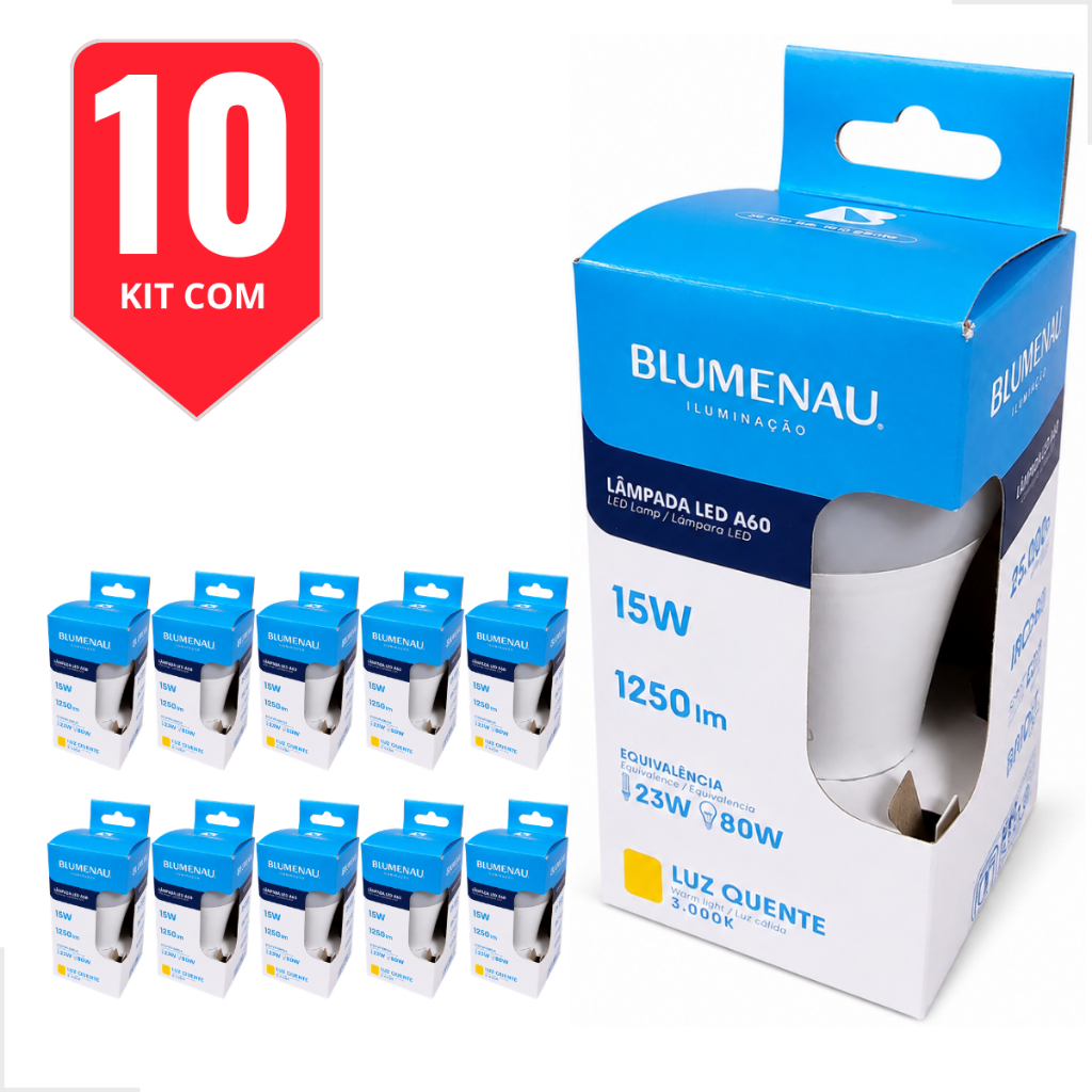 Kit 10 Lampada Led 15W Amarela Casa Quarto Sala Conforto Blumenau
