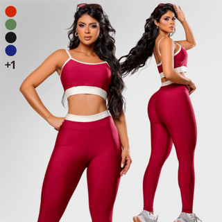 Roupa de Academia Feminina Conjunto Bicolor Fitness Feminino Cintura Alta Zero Transparên…