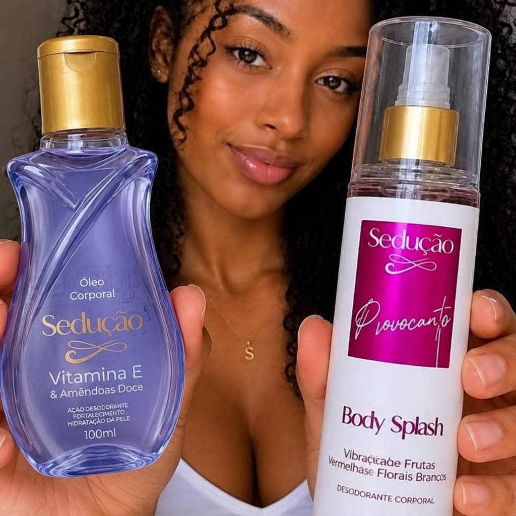 Kit Sedução Body Splash Provocante 200ml + Óleo Sedução Amêndoa & Vitamina E 100ml Perfume Marcante