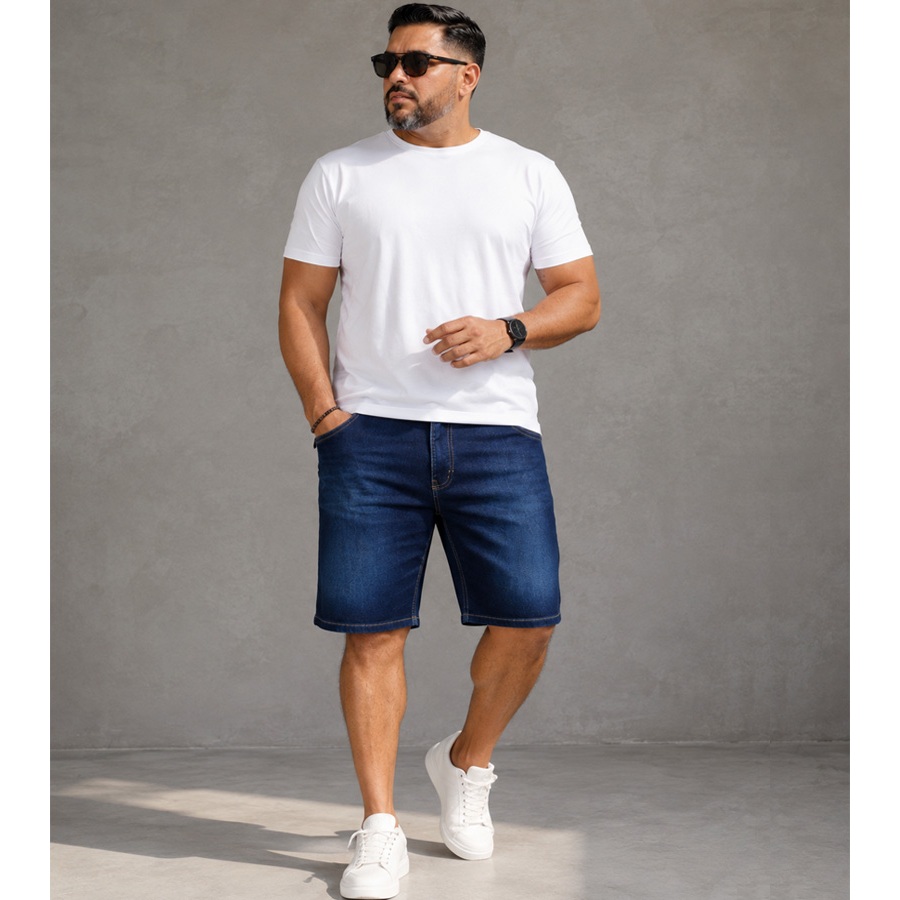 BERMUDA MASCULINA SARJA JEANS PLUS SIZE ELASTANO COM BOLSO LYCRA TAMANHO GRANDE ATE 56
