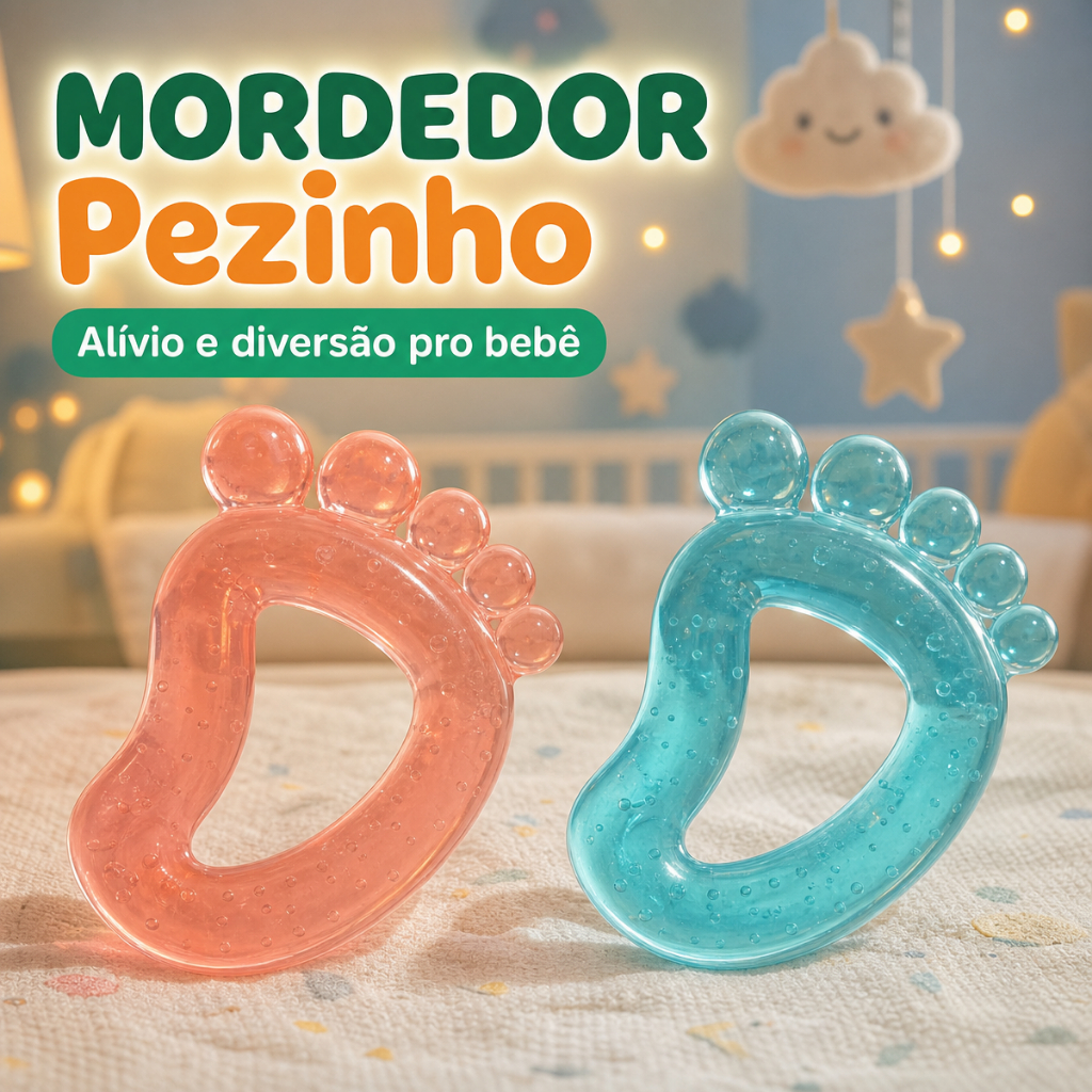 Mordedor Bebê  Formato Pé Massageador Refrigerável Alivia Gengiva Dentição 3 Meses+