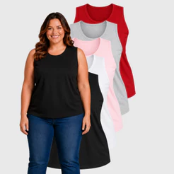 Kit 2 Camiseta Feminina Regata Plus Size Algodão Academia Lisas Confortáveis Dia a Dia Verão