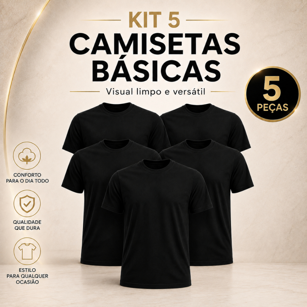 Kit 5 Camiseta Masculina Feninina Básicas Para Trabalho Academia e Dia a Dia Básica Casual