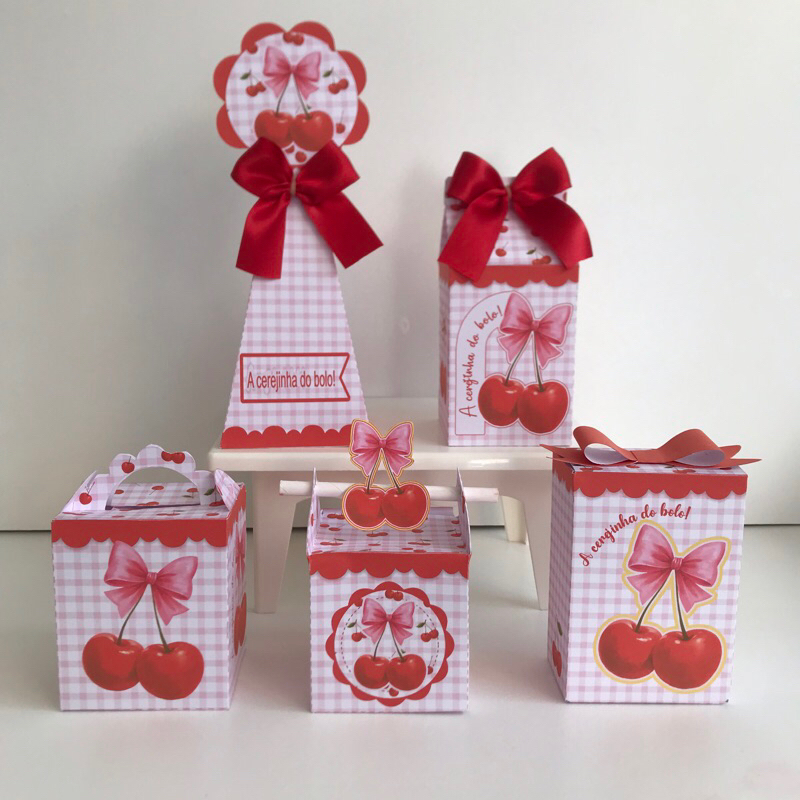 Lembrancinhas personalizadas cerejinha(pegue e monte)caixinhas personalizadas para festa infantil