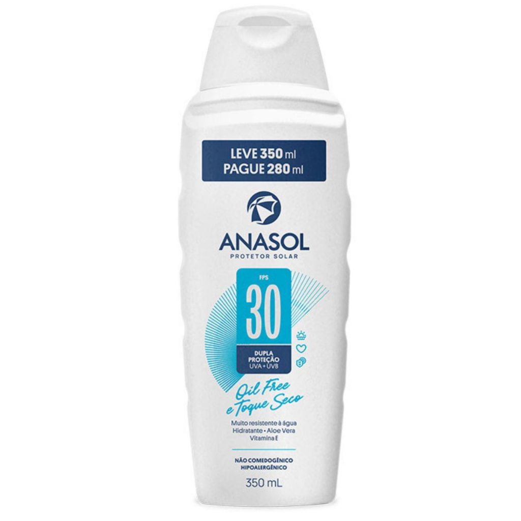Protetor Solar Corporal Anasol FPS 30 Oil Free Toque Seco 350ml - Hipoalergênico e Resistente à Água