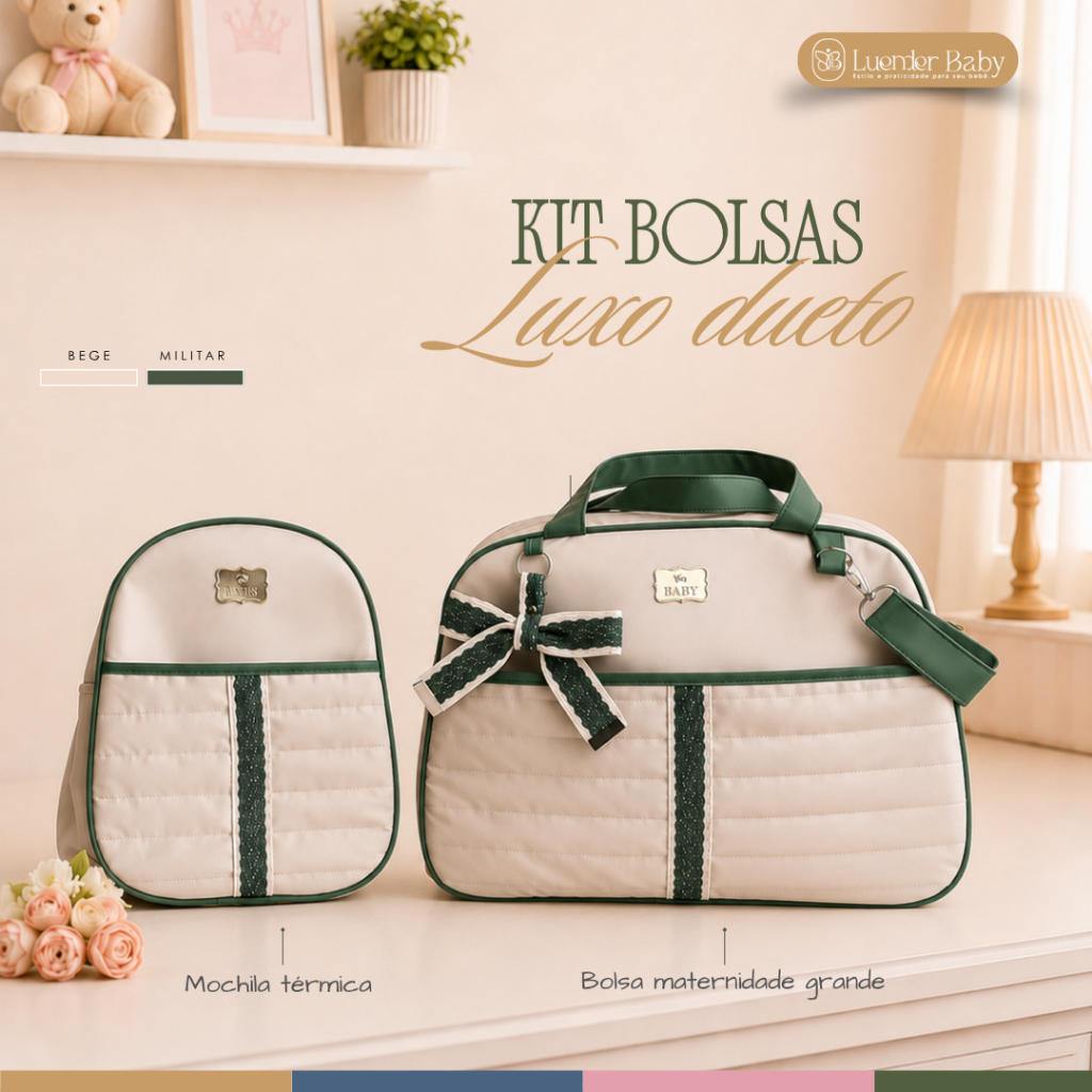 kit bolsa maternidade menino/menina mala para bebê de luxo dueto luender baby