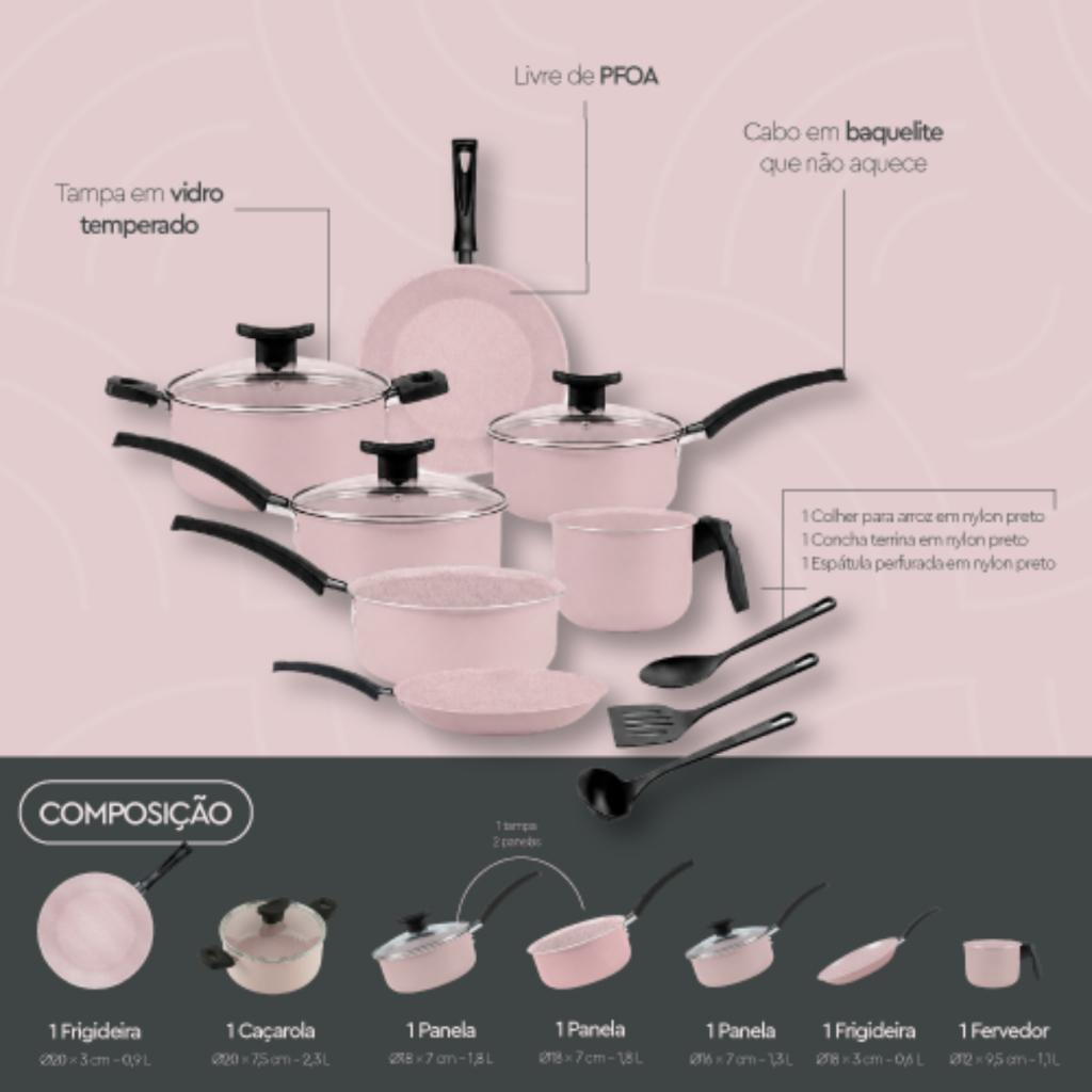 Jogo de Panelas Brinox 10 Peças Floria Rosa - Antiaderente Premium · foto 2