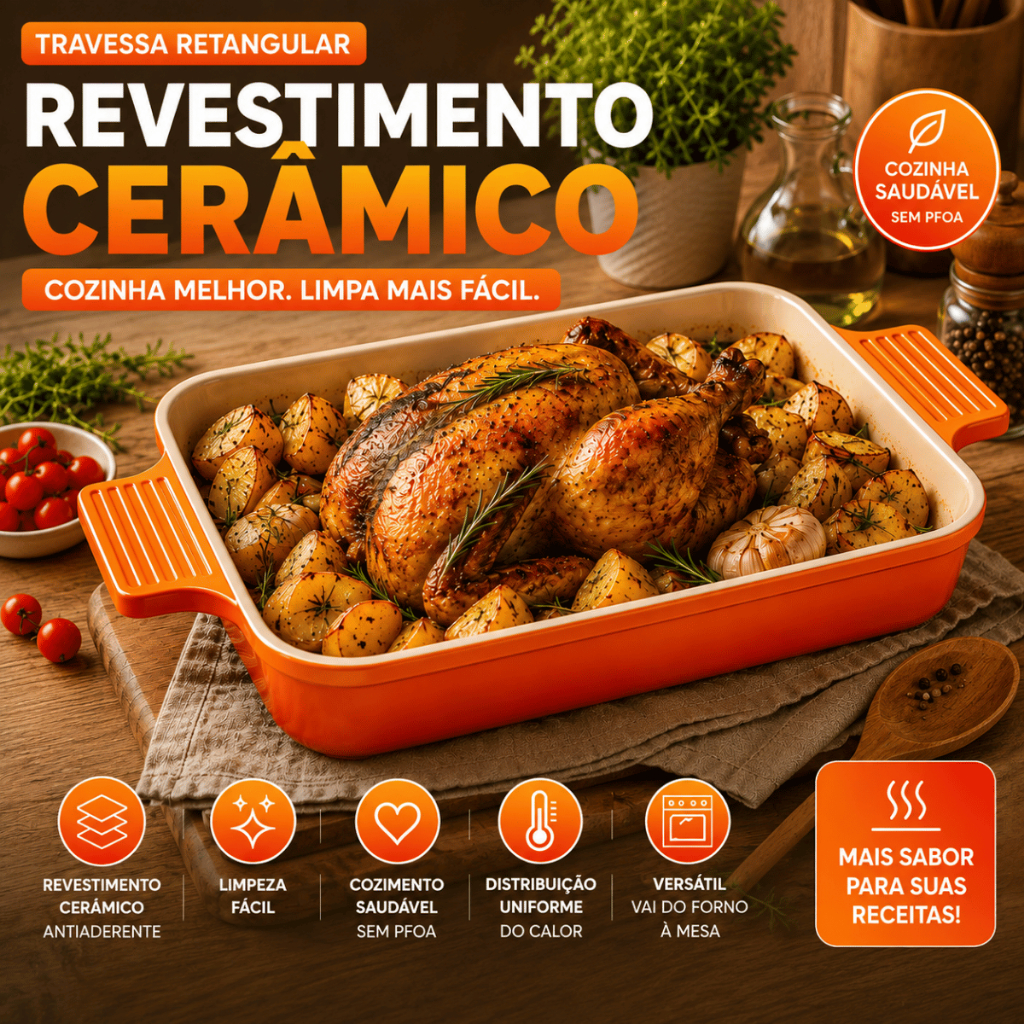 Forma Retangular Travessa 2L 25x20cm Assadeira Revestimento Cerâmico Antiaderente p/ Forno Promoção!
