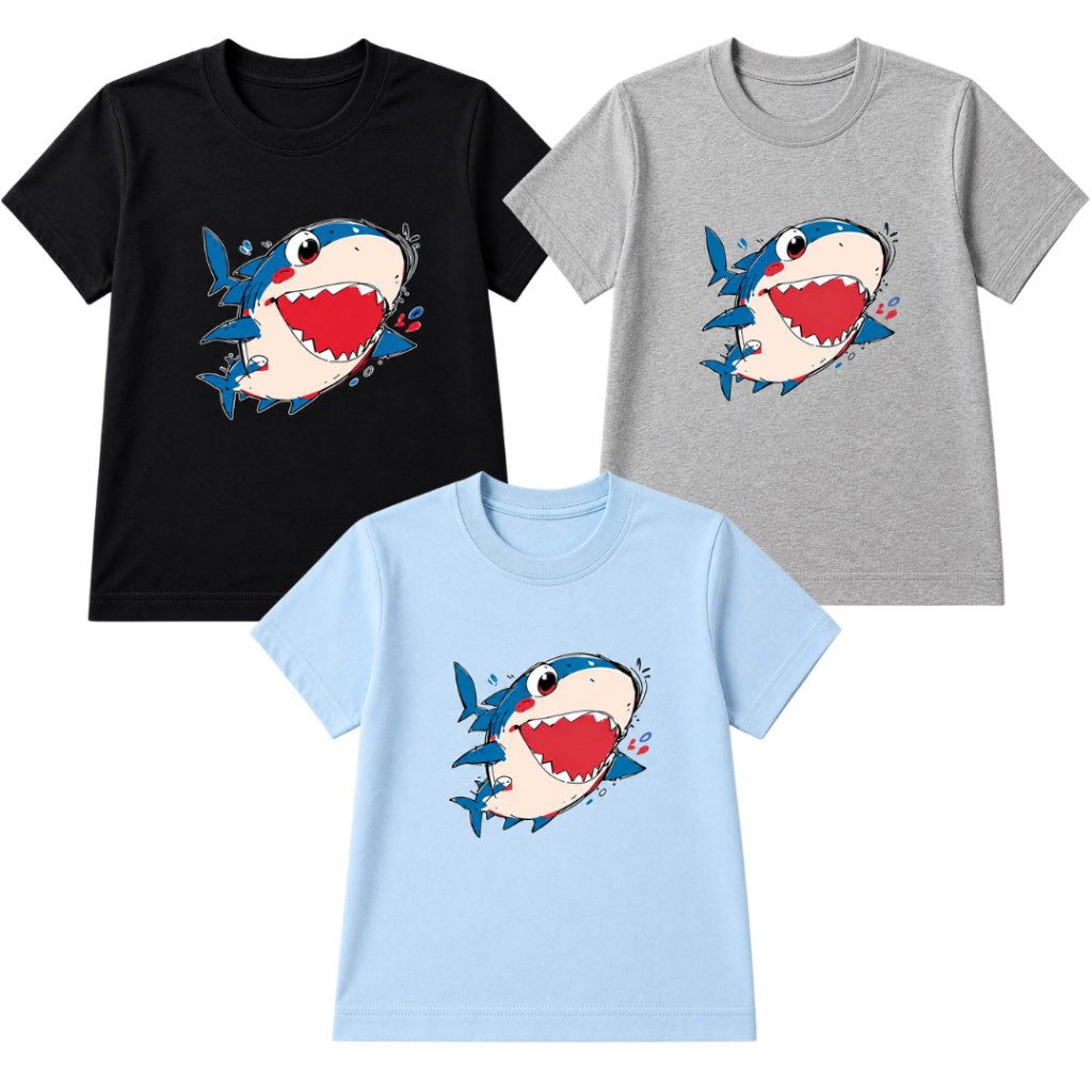 Camiseta Infantil Estampa Tubarão Fofo Moda Masculina Kid Cores Variadas 100% Algodão Premium Casual Confortável