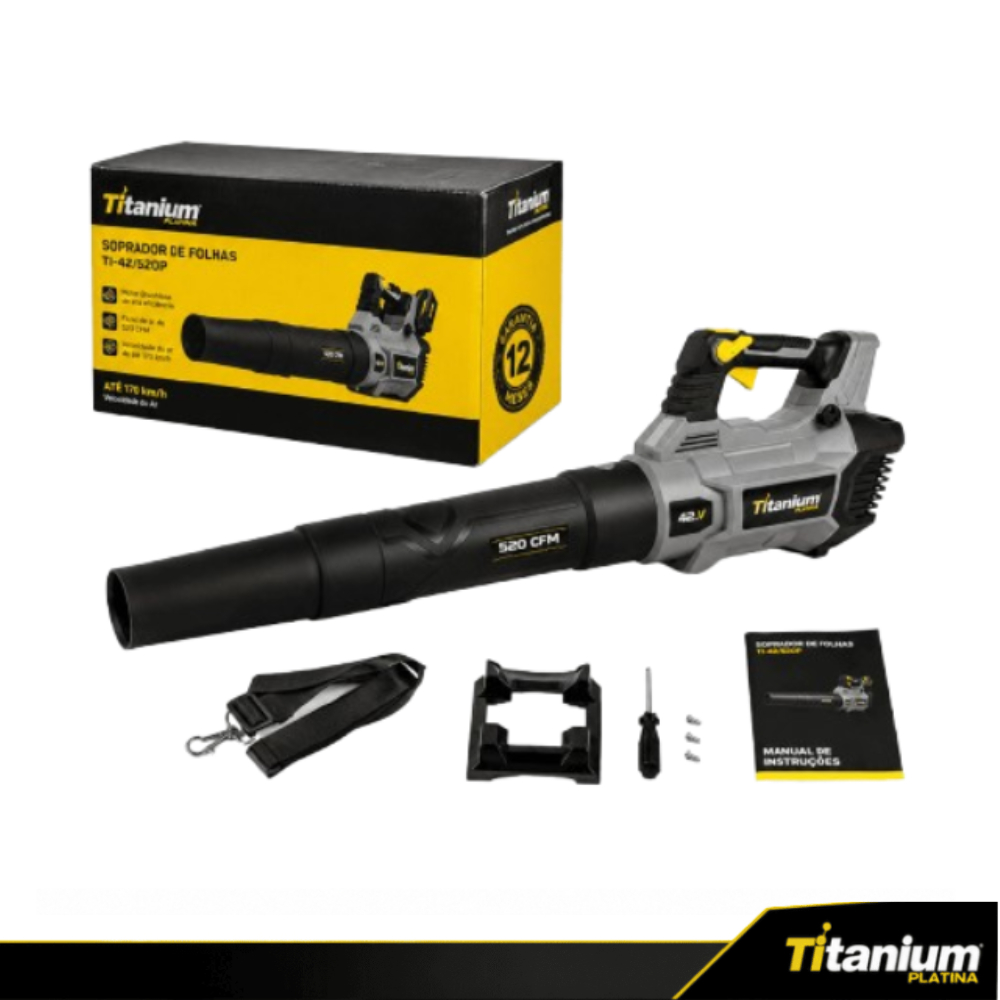 Soprador de Folhas Profissional Brushless 42V 520 CFM Titanium Platina Sem Baterias e Carregador
