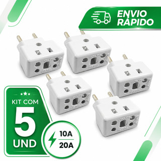 Adaptador de Tomada C/5 Benjamin BOB 10A/20A Pino Maciço Resistente