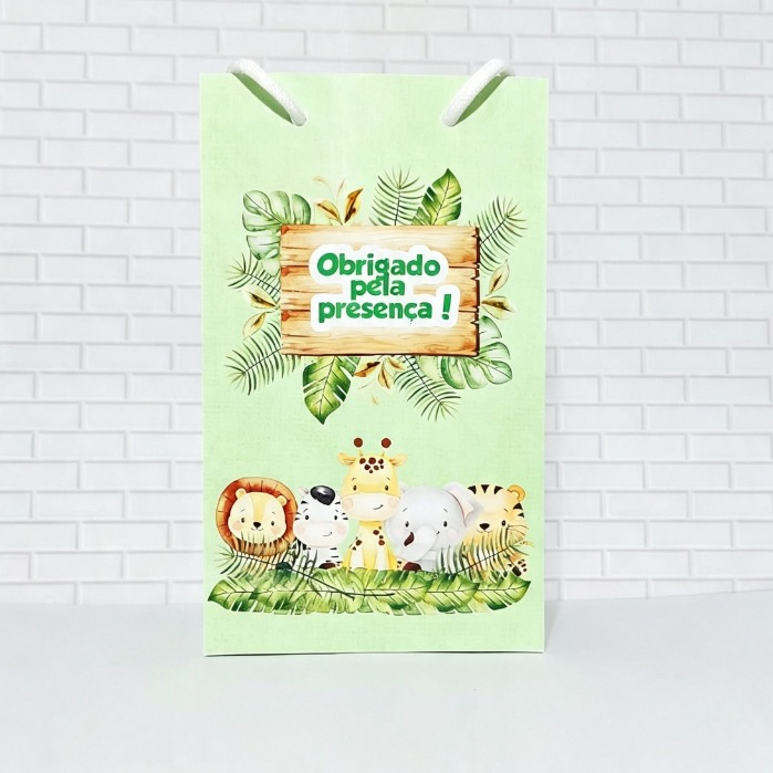 Safari Verde - Kit Mini Sacolinha Personalizada PEGUE e MONTE/Sacola/Aniversario/Lembrancinha/Festa