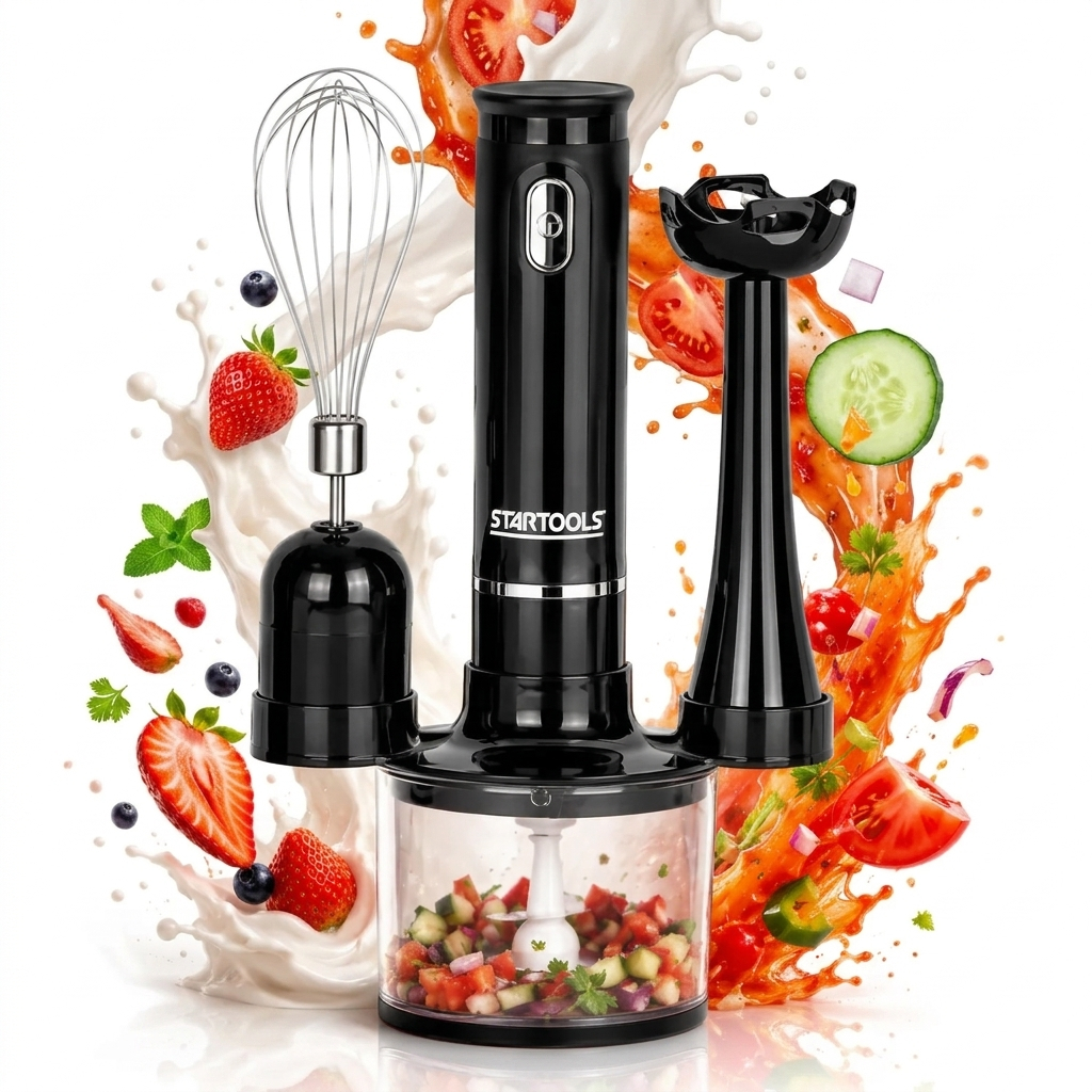 Mixer 3 em 1 Eletrico Portátil Mão Profissional Mini 127 ou 220v Processador Batedor Bolo Liquidificador Copo Triturador