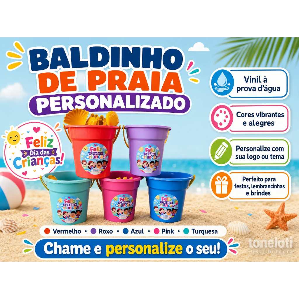 Kit 20 und Baldinho De Praia Personalizados,lembrançinhas, menino e menina,escola,festa,decoraçao
