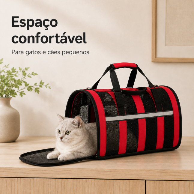 Bolsa Transportadora Pet Respirável e Dobrável para Gatos e Cães Pequenos com Tela e Alças P M G 4 Cores